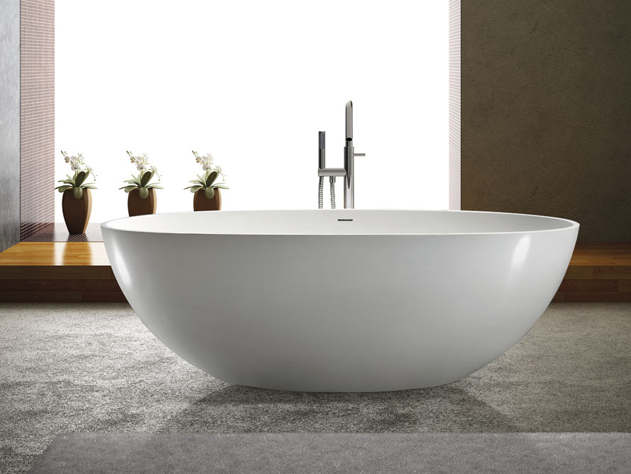 freistehende Badewanne aus Mineralguss 180x85x70 cm weiss Design QUATTRO 